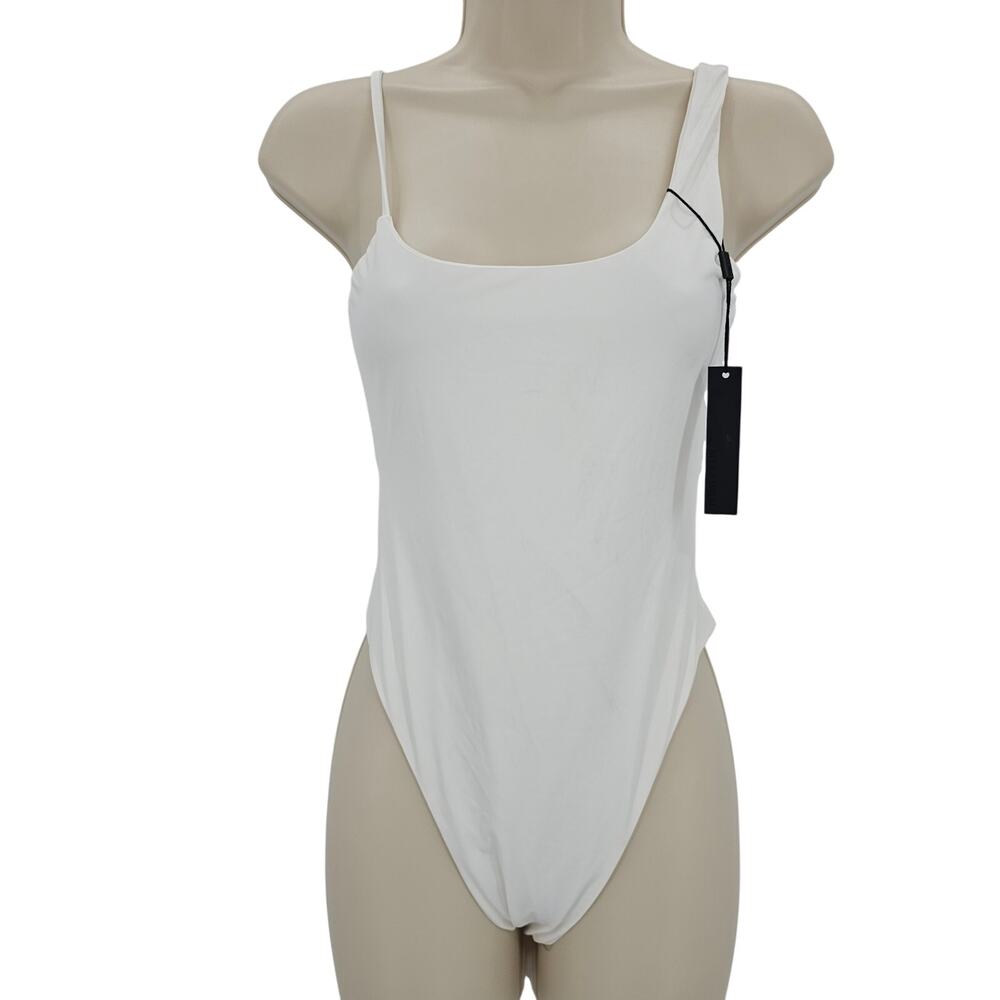 MyraSwim Womans size M Giada Asymmetrical Thong One Piece Swimsuit Vanilla NEW